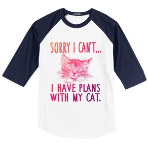 Sorry I CanT I Have Plans With My Cat Cute Cat Gift Baseball Sleeve Shirt