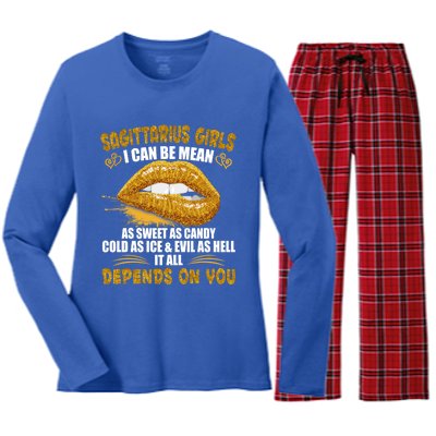 Sagittarius I Can Be Mean Saying Birthday Zodiac Gift Women's Long Sleeve Flannel Pajama Set 