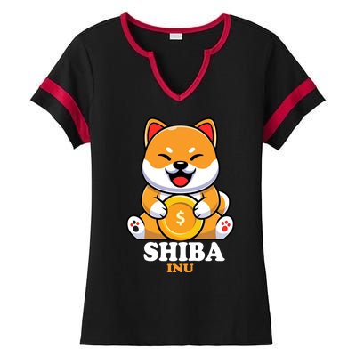 Shiba Inu Crypto Currency Cute Ladies Halftime Notch Neck Tee