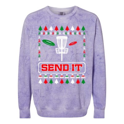 Send It Christmas Disc Golf Xmas Frisbee Golf Basket Chainz Funny Gift Colorblast Crewneck Sweatshirt