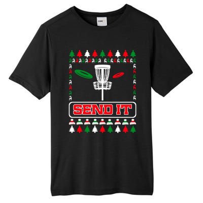 Send It Christmas Disc Golf Xmas Frisbee Golf Basket Chainz Funny Gift Tall Fusion ChromaSoft Performance T-Shirt