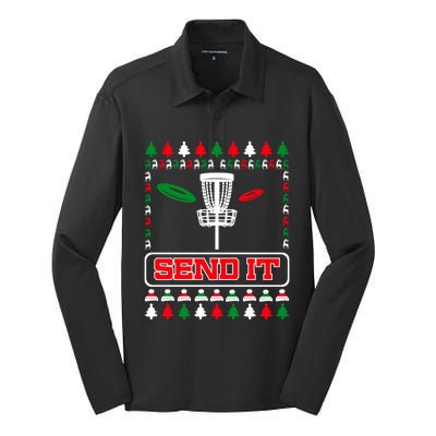 Send It Christmas Disc Golf Xmas Frisbee Golf Basket Chainz Funny Gift Silk Touch Performance Long Sleeve Polo