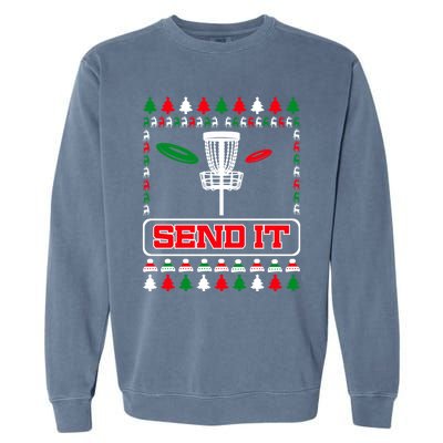 Send It Christmas Disc Golf Xmas Frisbee Golf Basket Chainz Funny Gift Garment-Dyed Sweatshirt