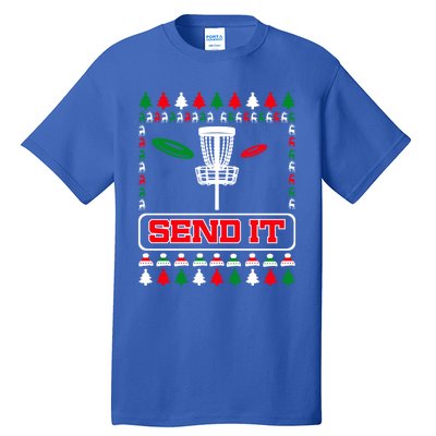 Send It Christmas Disc Golf Xmas Frisbee Golf Basket Chainz Funny Gift Tall T-Shirt