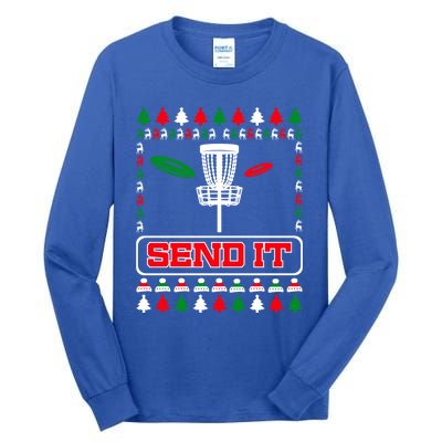 Send It Christmas Disc Golf Xmas Frisbee Golf Basket Chainz Funny Gift Tall Long Sleeve T-Shirt