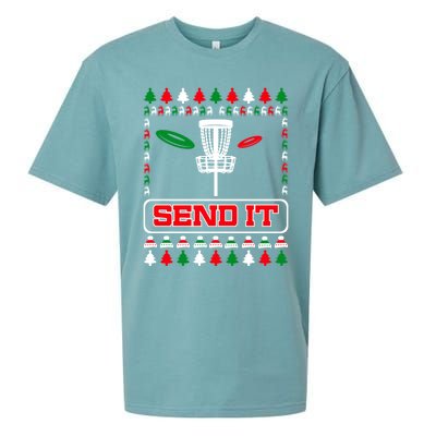 Send It Christmas Disc Golf Xmas Frisbee Golf Basket Chainz Funny Gift Sueded Cloud Jersey T-Shirt