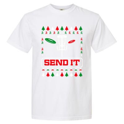 Send It Christmas Disc Golf Xmas Frisbee Golf Basket Chainz Funny Gift Garment-Dyed Heavyweight T-Shirt