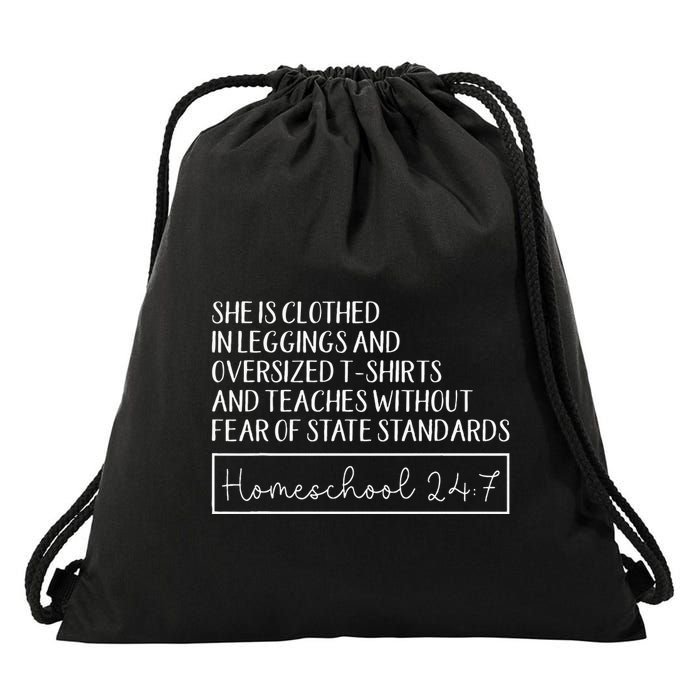 She Is Clothed In Leggings And Oversized S And Teaches Drawstring Bag