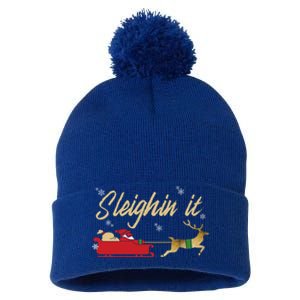 Sleighin It Christmas Sleighing Gift Pom Pom 12in Knit Beanie