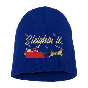 Sleighin It Christmas Sleighing Gift Short Acrylic Beanie