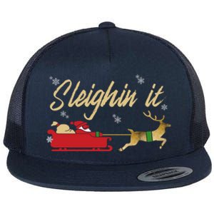 Sleighin It Christmas Sleighing Gift Flat Bill Trucker Hat