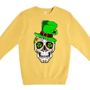 Sugar Irish Clover Skull St Patricks Day Premium Crewneck Sweatshirt