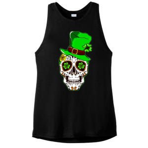 Sugar Irish Clover Skull St Patricks Day Ladies PosiCharge Tri-Blend Wicking Tank