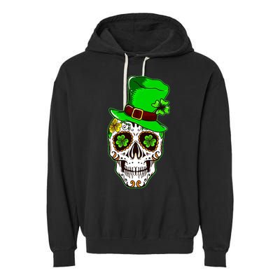Sugar Irish Clover Skull St Patricks Day Garment-Dyed Fleece Hoodie