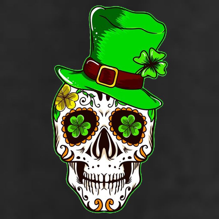 Sugar Irish Clover Skull St Patricks Day 7 Panel Mesh Trucker Snapback Hat