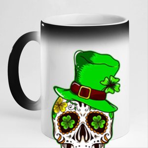 Sugar Irish Clover Skull St Patricks Day 11oz Black Color Changing Mug