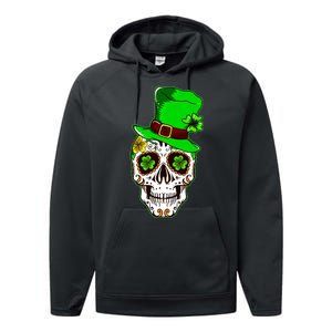 Sugar Irish Clover Skull St Patricks Day Performance Fleece Hoodie