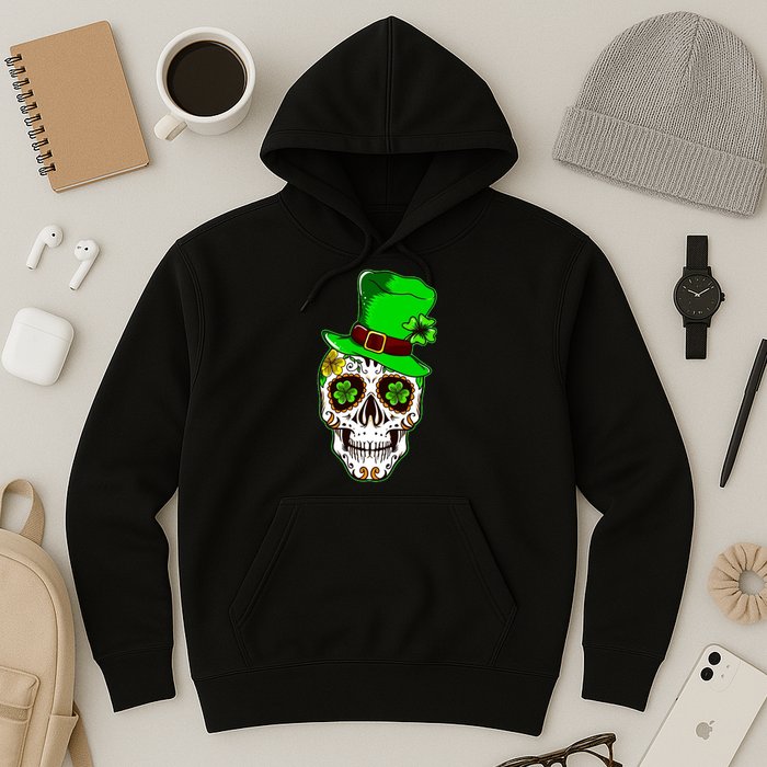 Sugar Irish Clover Skull St Patricks Day Hoodie