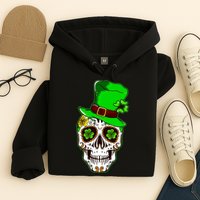 Sugar Irish Clover Skull St Patricks Day Hoodie