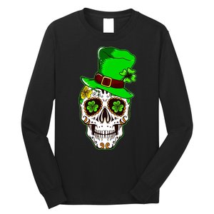 Sugar Irish Clover Skull St Patricks Day Long Sleeve Shirt