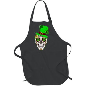 Sugar Irish Clover Skull St Patricks Day Full-Length Apron With Pockets