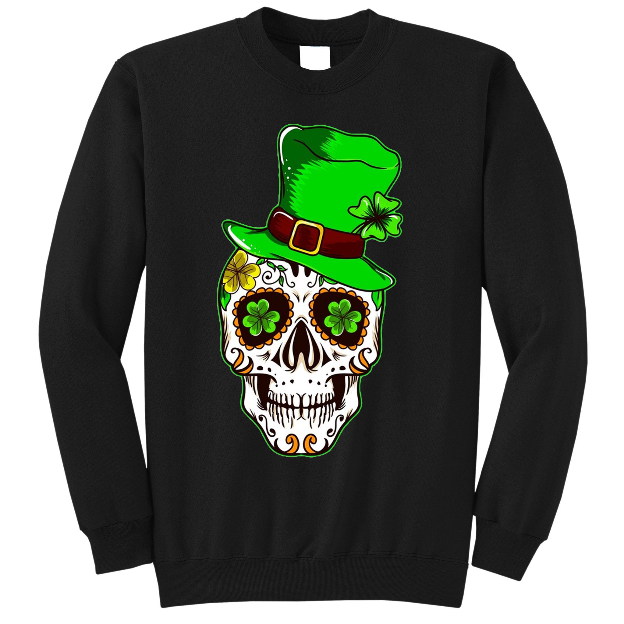 Sugar Irish Clover Skull St Patricks Day Sweatshirt
