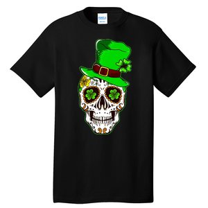 Sugar Irish Clover Skull St Patricks Day Tall T-Shirt