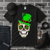 Sugar Irish Clover Skull St Patricks Day Tall T-Shirt
