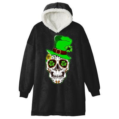 Sugar Irish Clover Skull St Patricks Day Hooded Wearable Blanket