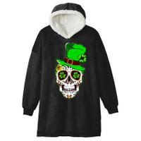 Sugar Irish Clover Skull St Patricks Day Hooded Wearable Blanket