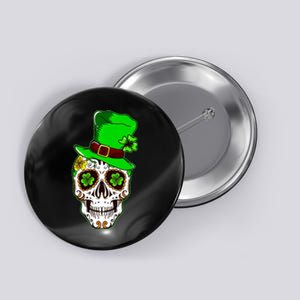 Sugar Irish Clover Skull St Patricks Day Button