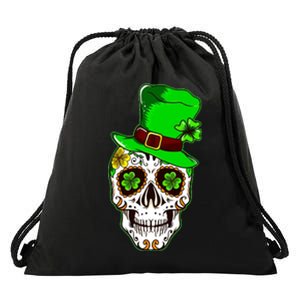 Sugar Irish Clover Skull St Patricks Day Drawstring Bag