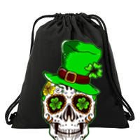 Sugar Irish Clover Skull St Patricks Day Drawstring Bag