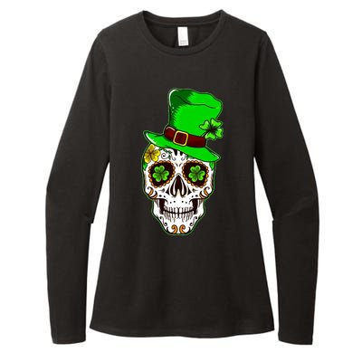 Sugar Irish Clover Skull St Patricks Day Womens CVC Long Sleeve Shirt