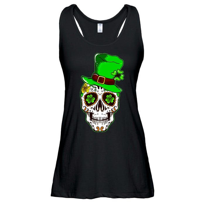 Sugar Irish Clover Skull St Patricks Day Ladies Essential Flowy Tank