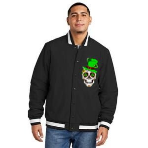 Sugar Irish Clover Skull St Patricks Day Insulated Varsity Jacket