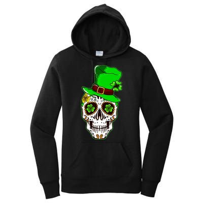 Sugar Irish Clover Skull St Patricks Day Women's Pullover Hoodie