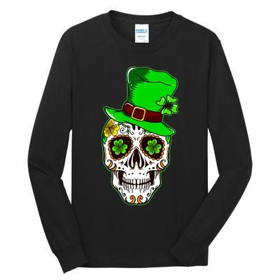 Sugar Irish Clover Skull St Patricks Day Tall Long Sleeve T-Shirt