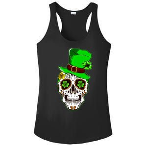 Sugar Irish Clover Skull St Patricks Day Ladies PosiCharge Competitor Racerback Tank