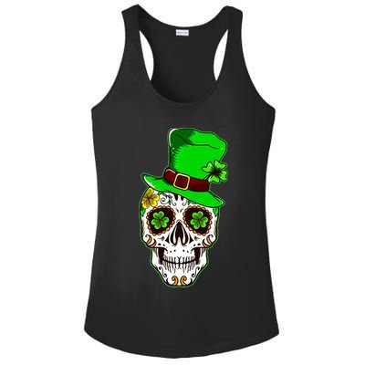 Sugar Irish Clover Skull St Patricks Day Ladies PosiCharge Competitor Racerback Tank