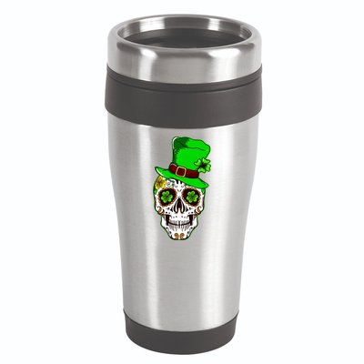 Sugar Irish Clover Skull St Patricks Day 16oz Travel Tumbler