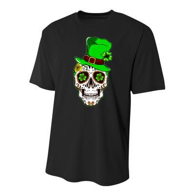 Sugar Irish Clover Skull St Patricks Day Youth Performance Sprint T-Shirt