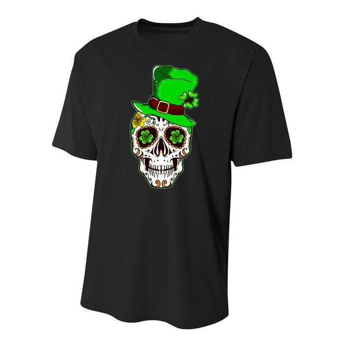 Sugar Irish Clover Skull St Patricks Day Youth Performance Sprint T-Shirt