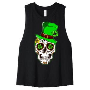 Sugar Irish Clover Skull St Patricks Day Women's Racerback Cropped Tank