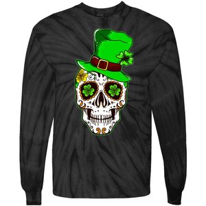 Sugar Irish Clover Skull St Patricks Day Tie-Dye Long Sleeve Shirt