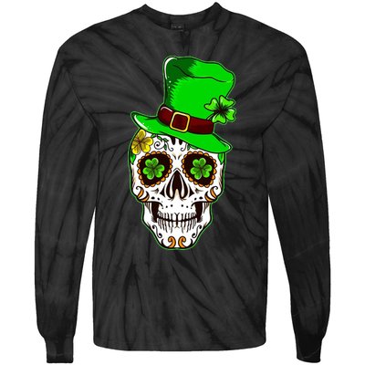Sugar Irish Clover Skull St Patricks Day Tie-Dye Long Sleeve Shirt