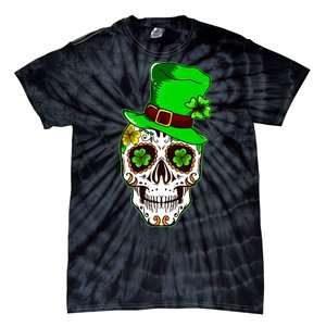 Sugar Irish Clover Skull St Patricks Day Tie-Dye T-Shirt