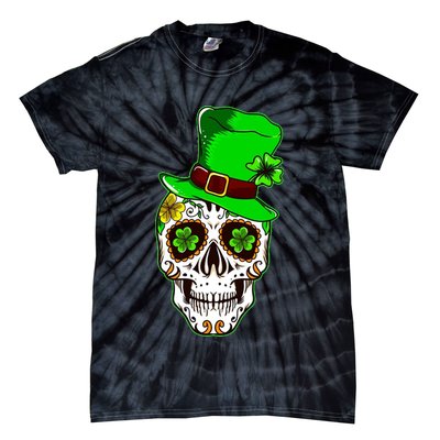 Sugar Irish Clover Skull St Patricks Day Tie-Dye T-Shirt
