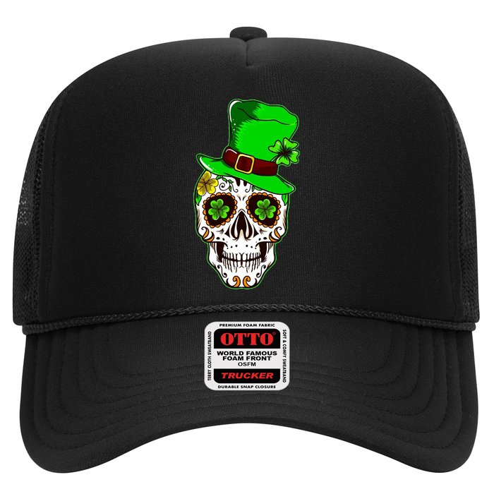 Sugar Irish Clover Skull St Patricks Day Trucker Hat