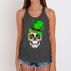 Sugar Irish Clover Skull St Patricks Day Women's Knotted Racerback Tank